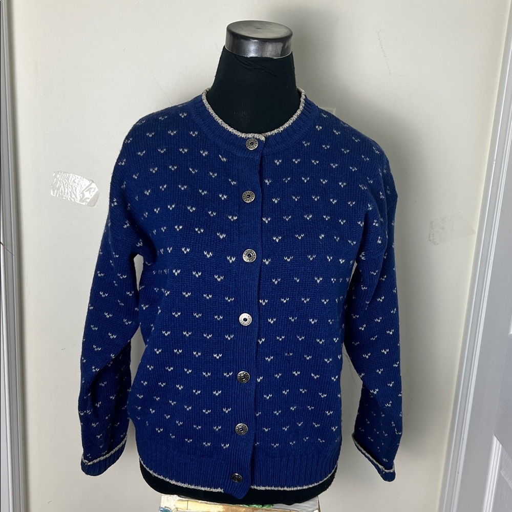 Woolrich Vintage Blue Knit Sweater with White Accents